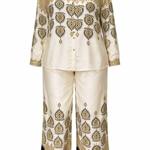 Boutique Abstract Print 2-Piece Set | Wide Leg Pants + Button Top